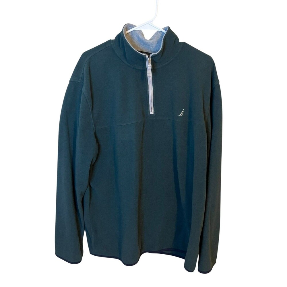 Nautica Mens XL Teal Green 1/4 Zip Fleece Pullover 100 % Polyester